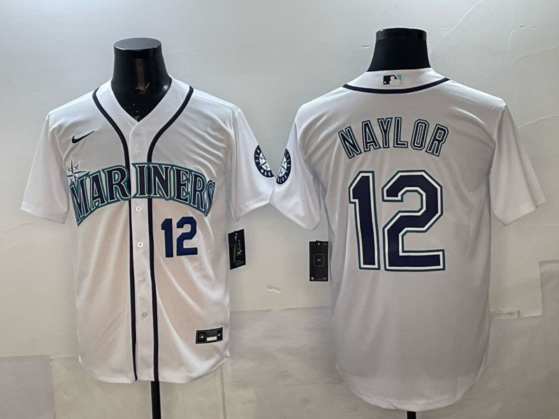 Men 2025 Nike Seattle Mariners #12 Naylor White Game MLB Jersey 04